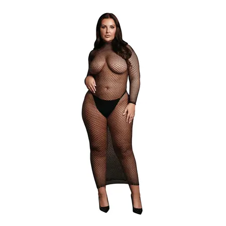 OSX crna duga haljina od mreže sa dolčevitom, XL-4XL
