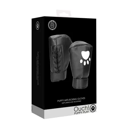 Ouch! Neoprene Paw Mittens - Adjustable Black Boxing Gloves Style