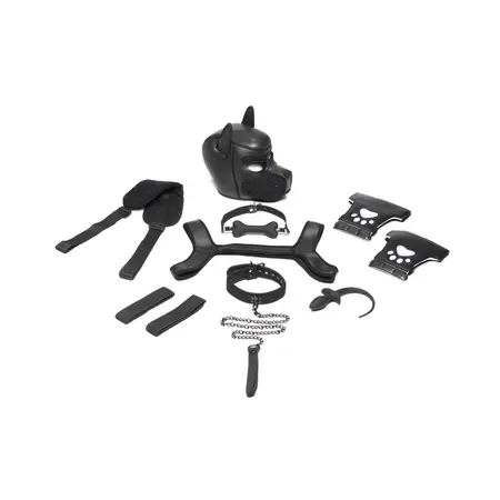 XR Brands Neopren Puppy Komplet Crni - Kompletan set za roleplay, podesivo pristajanje