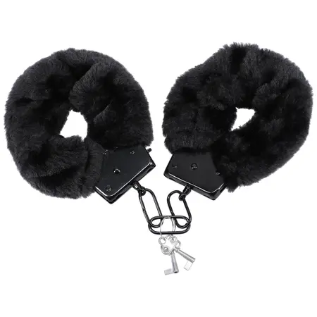 Pipedream Fluff Cuffs crne - Metalni sistem za sputavanje sa mekim omotačem