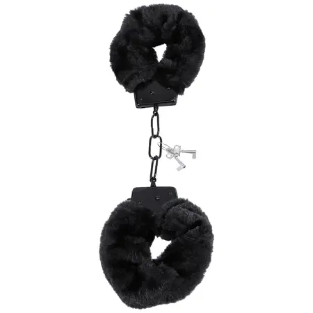 Pipedream Fluff Cuffs crne - Metalni sistem za sputavanje sa mekim omotačem