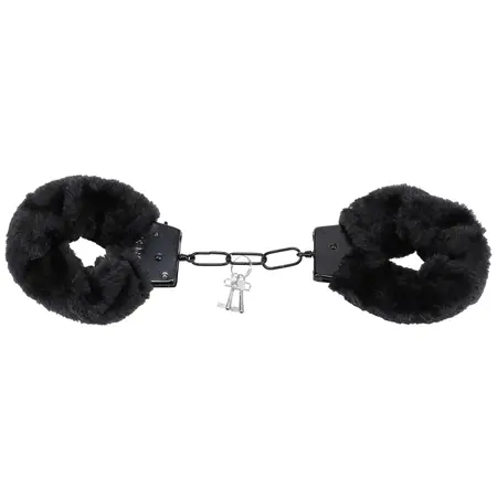 Pipedream Fluff Cuffs crne - Metalni sistem za sputavanje sa mekim omotačem