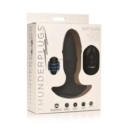 XR Brands Butt Slider silikonski intimni čep crni - klizeći i vibrirajući