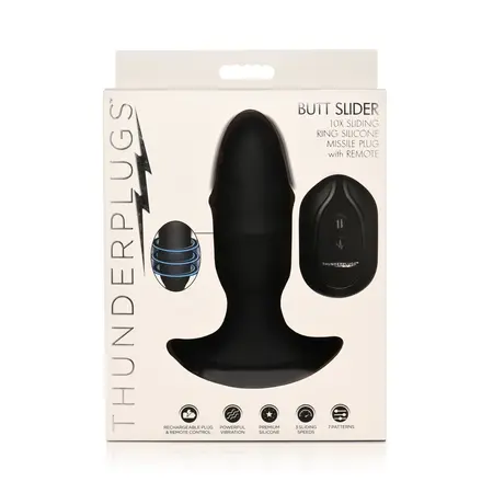 XR Brands Butt Slider silikonski intimni čep crni - klizeći i vibrirajući