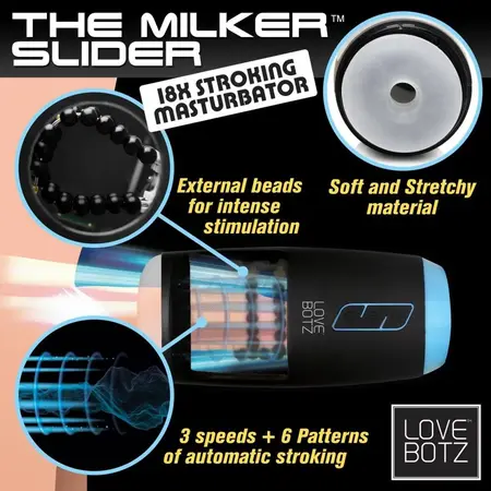 XR Brands The Milker Slider crni - automatski uređaj za potezanje, IPX6