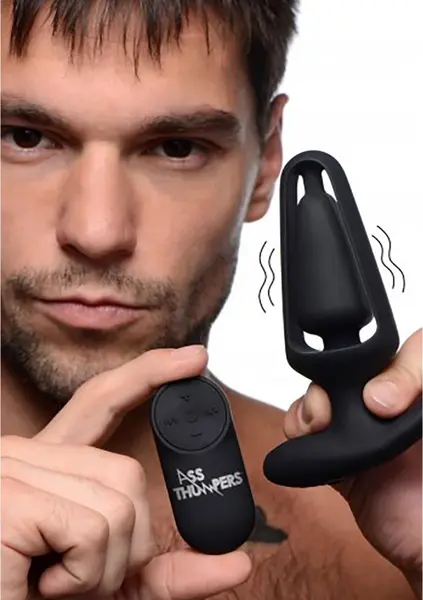 XR Brands Power Plug 7X Hollow crni daljinski upravljani silikonski čep