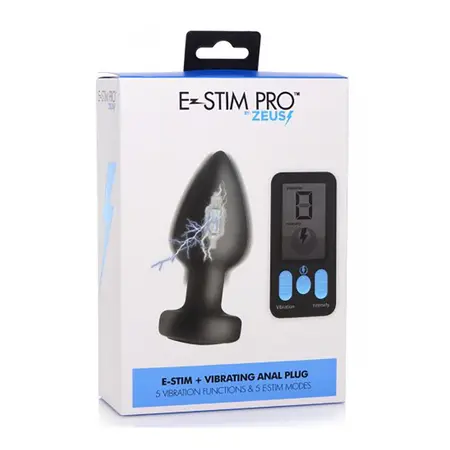 E-Stim Pro Silicone Vibrating Plug with Remote - 5 Modes, Black