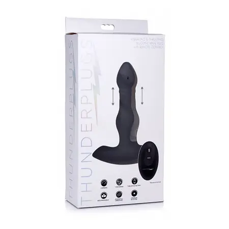 XR Brands Silicone Intimni Čep za Guranje i Vibraciju sa Daljinskim, Crni