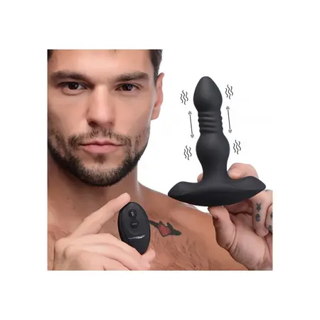 XR Brands Silicone Intimni Čep za Guranje i Vibraciju sa Daljinskim, Crni