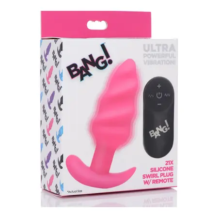 BANG! Swirled Silicone Plug with Remote Control, Waterproof, Black