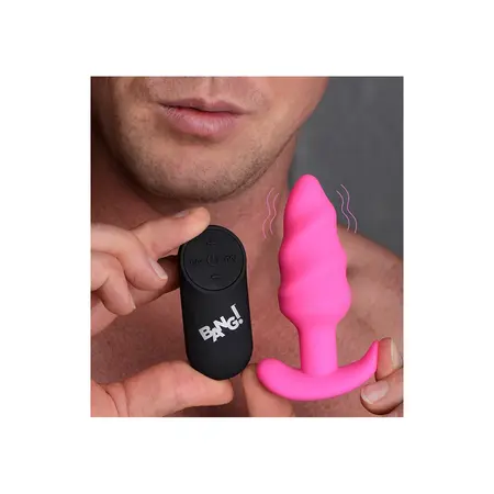 BANG! Swirled Silicone Plug with Remote Control, Waterproof, Black