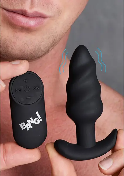 BANG Swirled Silicone Plug with Remote Control, USB Rechargeable, Black