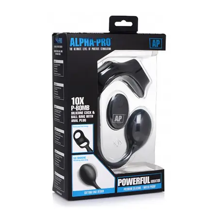 XR Brands P-Bomb Silicone Intimate Ring & Plug with 10 Vibration Modes