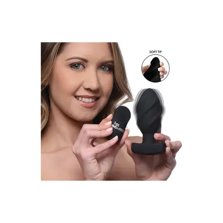 XR Brands Driller Swirled Vibrating Anal Plug Remote Silicone Black