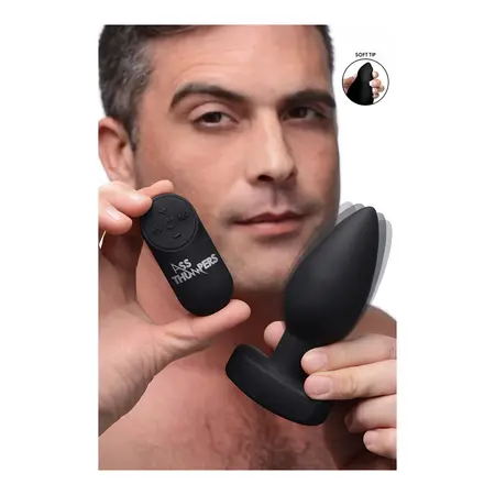 XR Brands Driller Vibrating Anal Plug with Remote, Black Silicone, Medium