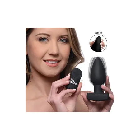 XR Brands Driller Vibrating Anal Plug with Remote, Black Silicone, Medium