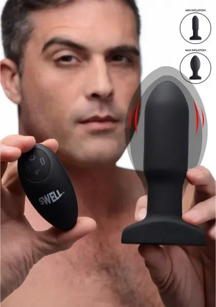XR Brands naduvavajući silikonski čep sa daljinskim upravljanjem crni srednji
