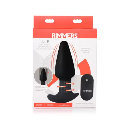 XR Brands Gyro R - Curved Vibrating Plug with Remote, Black, Silicone
