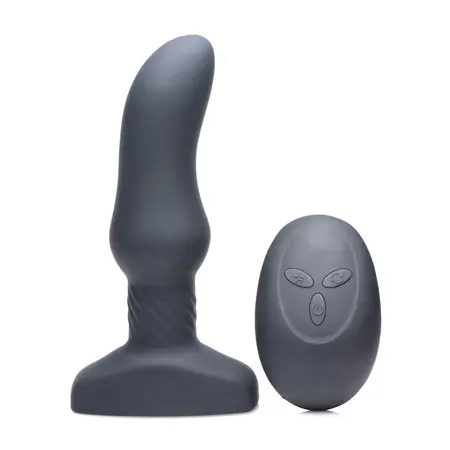 XR Brands Slim M Curved Plug with Rotating Beads & Remote, Black