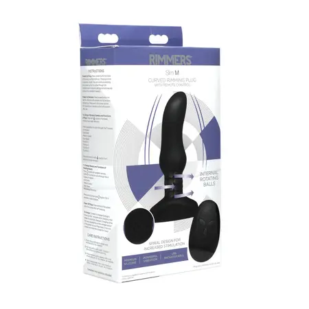 XR Brands Slim M Curved Plug with Rotating Beads & Remote, Black