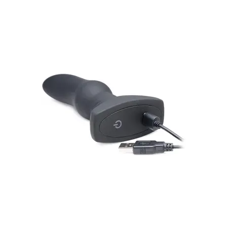 XR Brands Slim M Curved Plug with Rotating Beads & Remote, Black