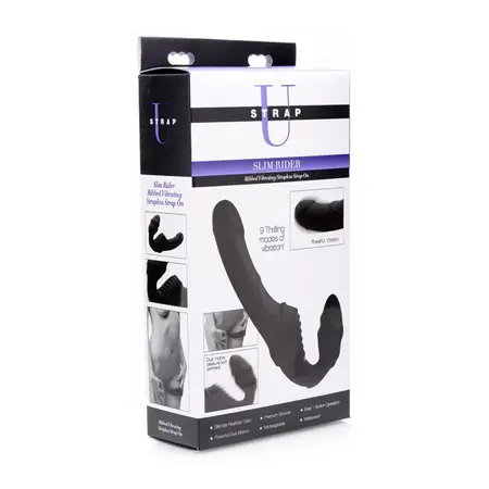 Slim Rider Rebrasti Bežični Strapless Strap-On od XR Brands, Silikon, Crni