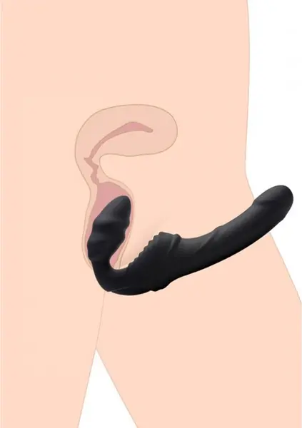 Slim Rider Rebrasti Bežični Strapless Strap-On od XR Brands, Silikon, Crni