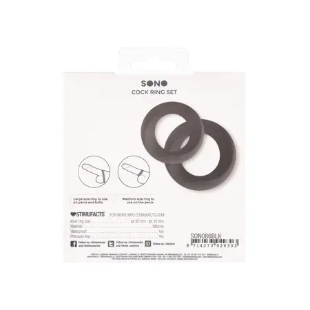 Shots No.86 Dual Comfort Silicone Ring Set Medium & Large Black