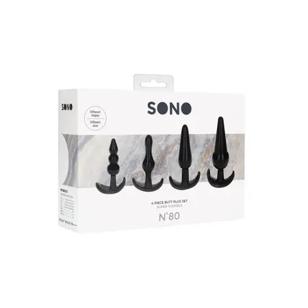 Ouch! No.80 Silikonski Set Analnih Čepova 4 Veličine Ergonomska Baza Crni
