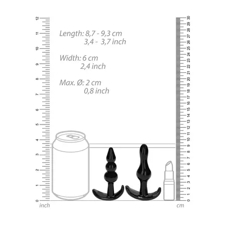 Ouch! No.80 Silikonski Set Analnih Čepova 4 Veličine Ergonomska Baza Crni