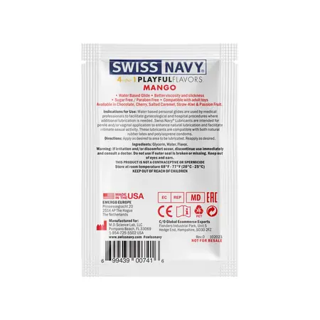 Swiss Navy 4-in-1 Intimate Lubricant Mango Flavor 5ml Paraben-Free