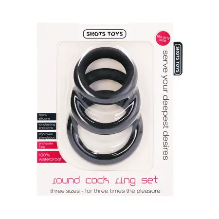 Loving Joy Set okruglih intimnih prstenova 3 veličine Fleksibilna Crna 8714273945266