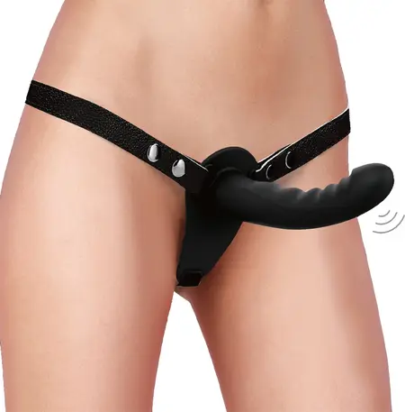 Shots Ouch! 10-Brzinski Silikonski Crni Strap-On Sistem Punjiv Podesiv