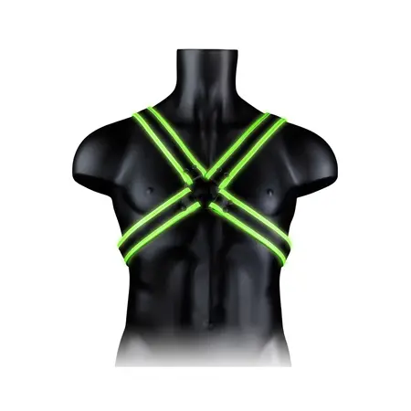 Ouch! Cross Armor Harness S/M - Glow in the Dark, Adjustable Fit