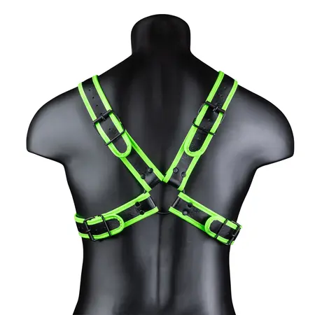 Ouch! Cross Armor Harness S/M - Glow in the Dark, Adjustable Fit