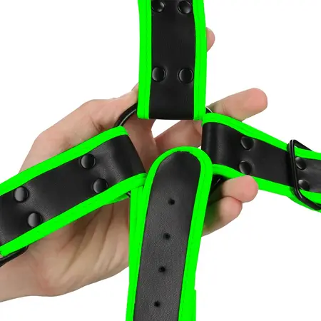 Ouch! Cross Armor Harness S/M - Glow in the Dark, Adjustable Fit