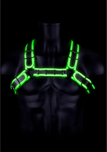Ouch! Bulldog Harness Buckle Glow-in-the-Dark S/M Adjustable Neon Green