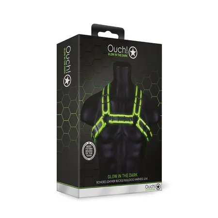 Ouch! Bulldog Harness Buckle Glow-in-the-Dark S/M Adjustable Neon Green