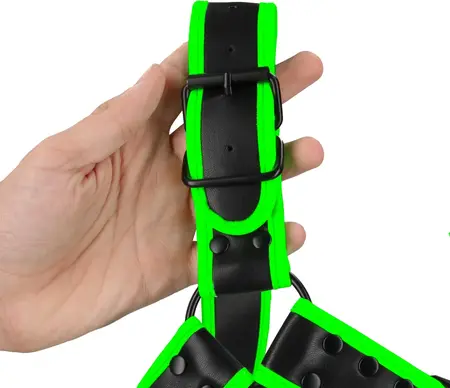 Ouch! Bulldog Harness Buckle Glow-in-the-Dark S/M Adjustable Neon Green