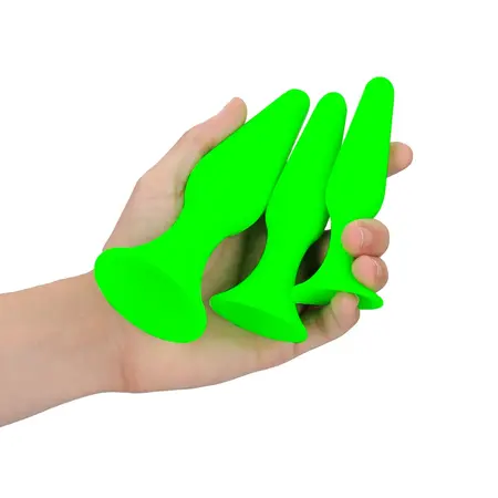 Ouch! Set Čepova koji Svetle u Mraku - Fluorescentna Zelena, 3 Veličine