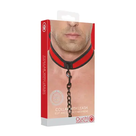 OUCH! Neoprene Adjustable Collar with Durable Leash Black