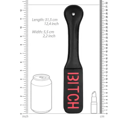 Ouch! Paddle Kožni alat za udaranje sa reverznim otiskom, crni, 32 cm