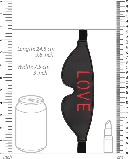 Ouch! Leather Blindfold LOVE Cutout Red-Black Design Adjustable Strap