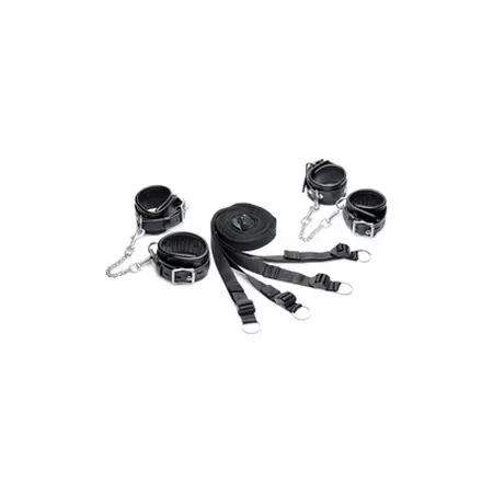 XR Brands Strict Bed Restraint Set with Adjustable Leather Cuffs