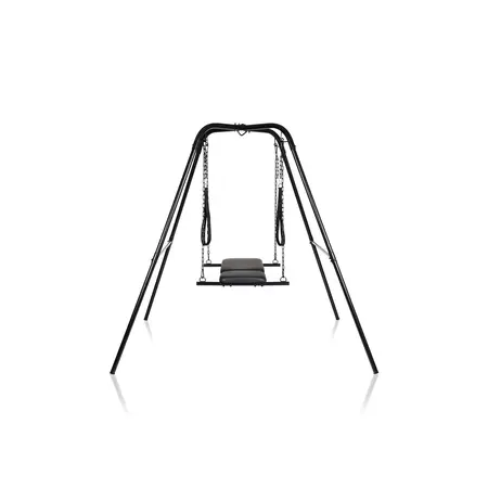 Throne Adjustable Support Sling Chair with Steel Stand, Vegan Leather, Black