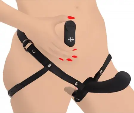 XR Brands Double Diva Intimate System with Harness & Remote - Pink Silicone