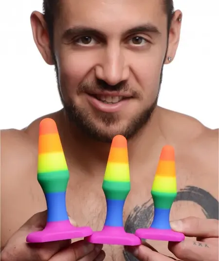 XR Brands Rainbow silikonski analni trener set - 3 komada, gradualni čepovi