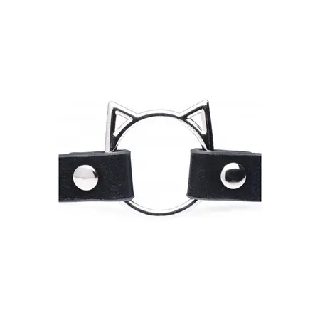 XR Brands Kinky Kitty Slim PU Leather Choker Black Adjustable Ring