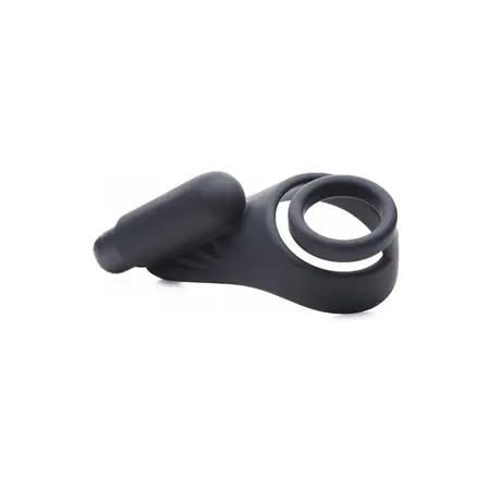 XR Brands Silicone Black Vibrating Ring System with Wireless Control