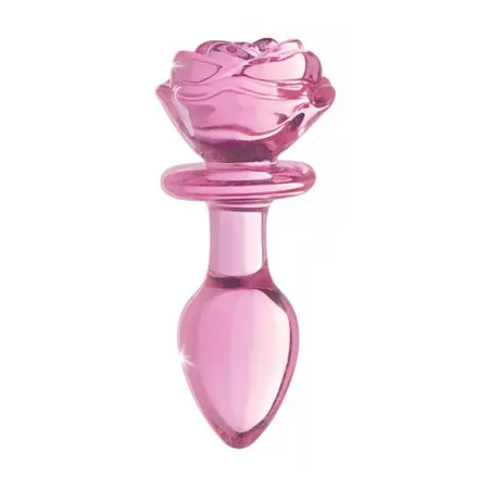 Blush Novelties Pink Rose stakleni čep srednji - borosilikatni, dekorativni